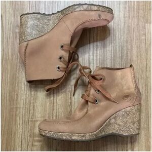 New Timberland Cork Wedge Leather Ankle Boots 8